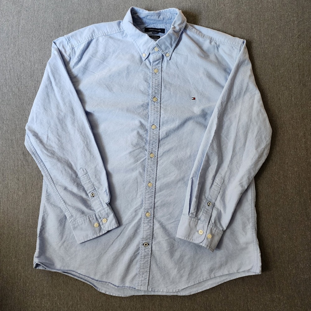Tommy Hilfiger Men's XXL 100% Cotton Long Sleeve Solid Blue Button Down Shirt